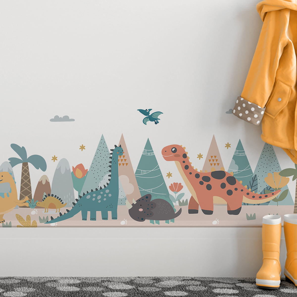 Kids Cartoon Watercolor Forest with Cute Dinosaur (5)